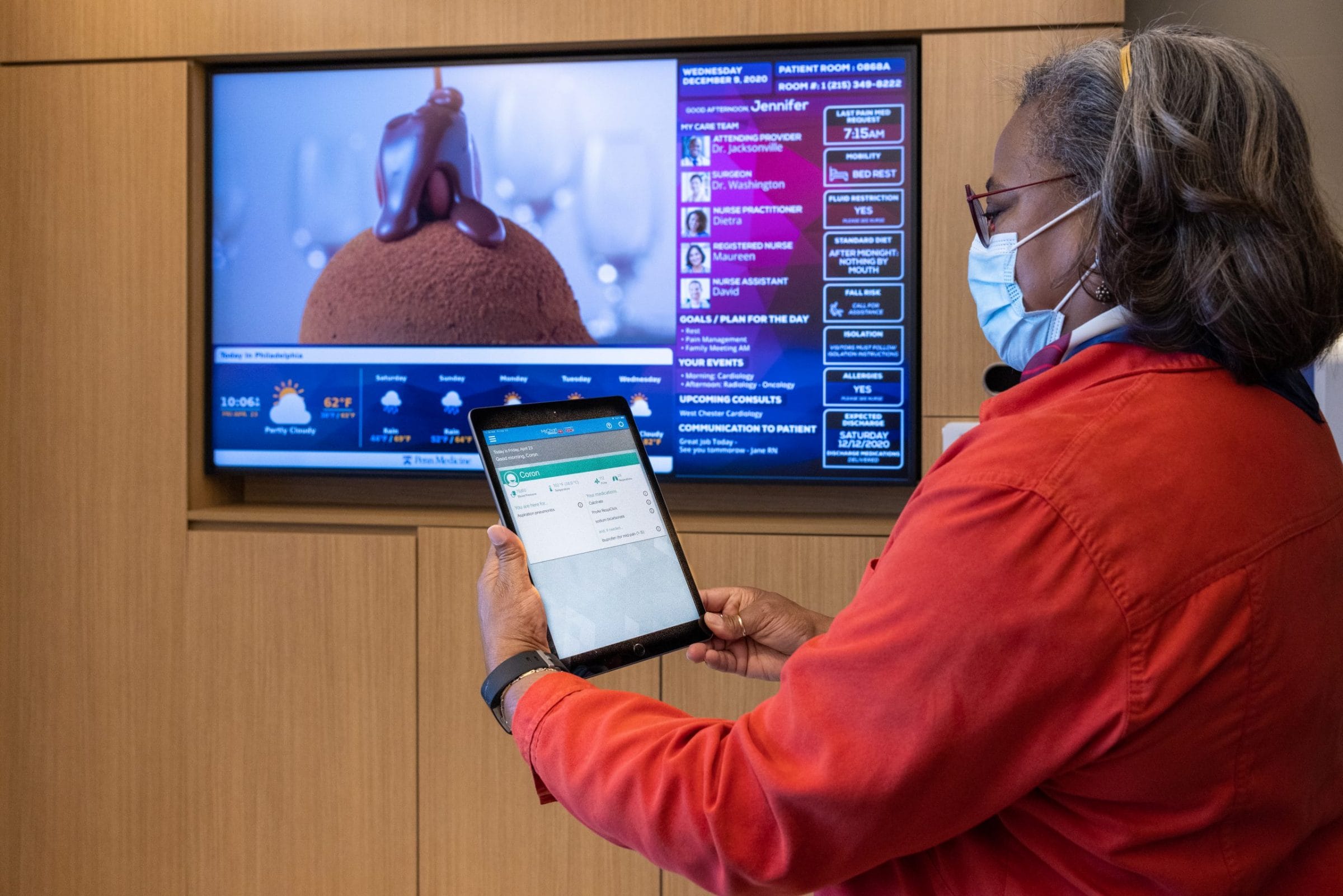 woman using ipad with TV