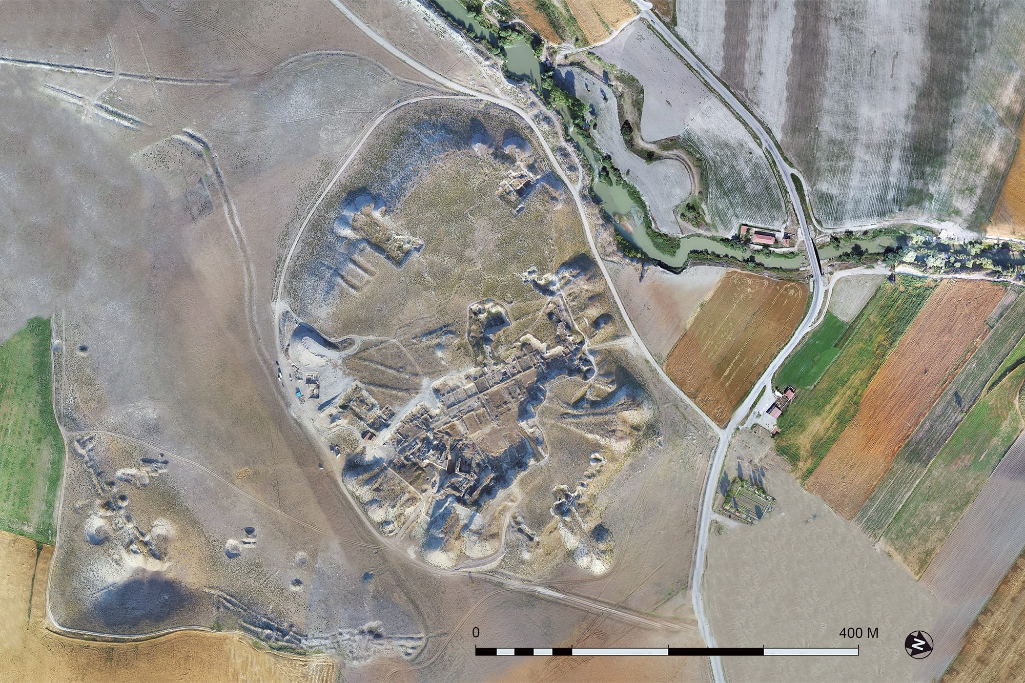 An aerial photograph of the Gordion Archaeological Site.