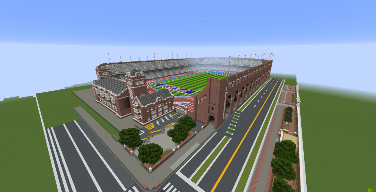 Angle of the digital Franklin Field in Minecraft at 33rd and Spruce