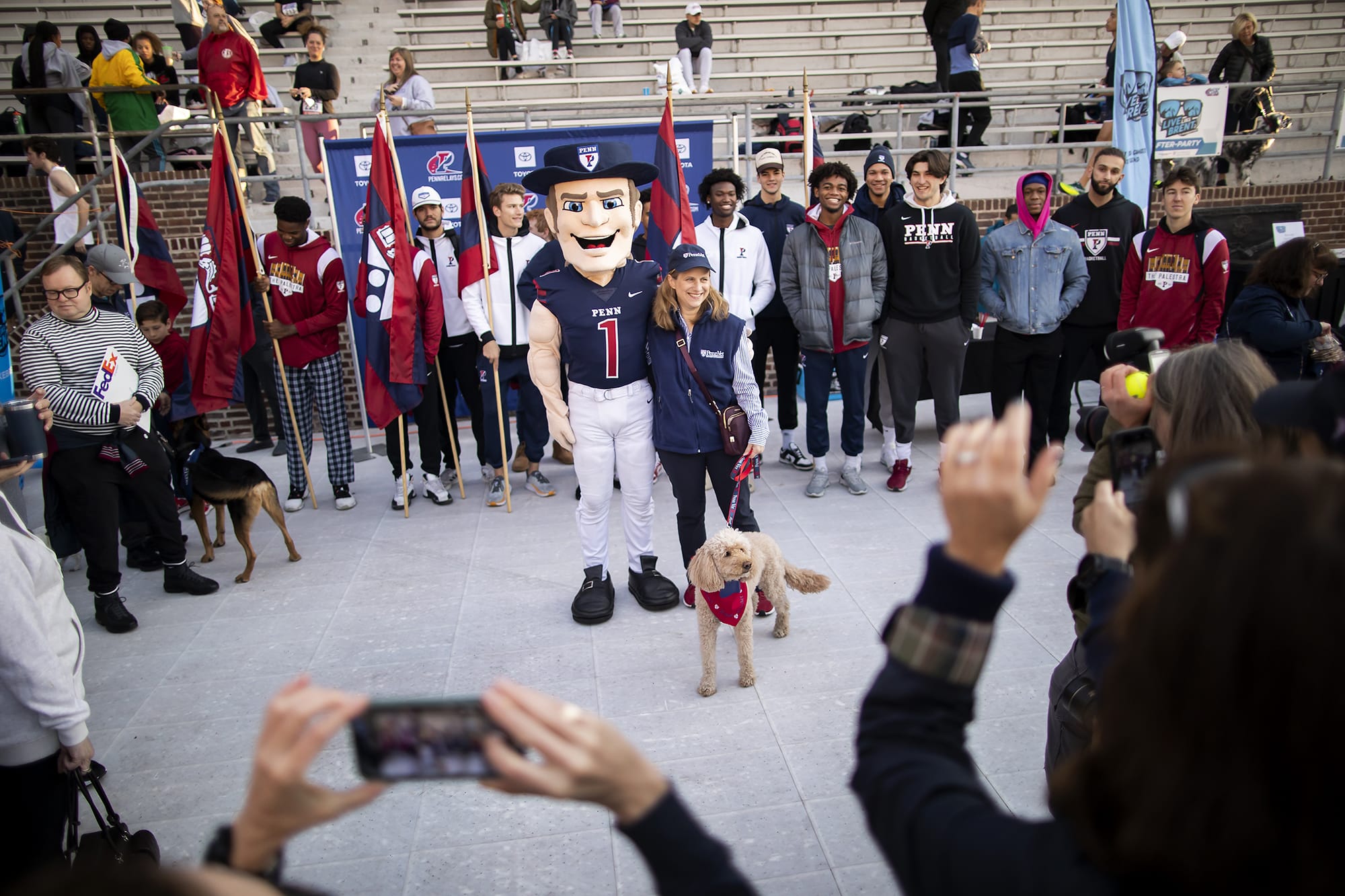 President Liz Magill with the Penn Quaker