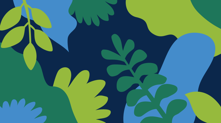 A graphic representation of green leaves on a dark blue background