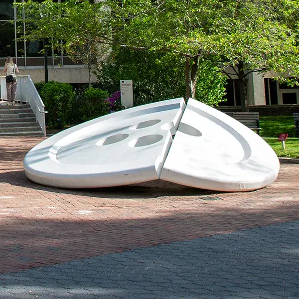 The Split Button sculpture by Claes Oldenburg at the University of Pennsylvania.